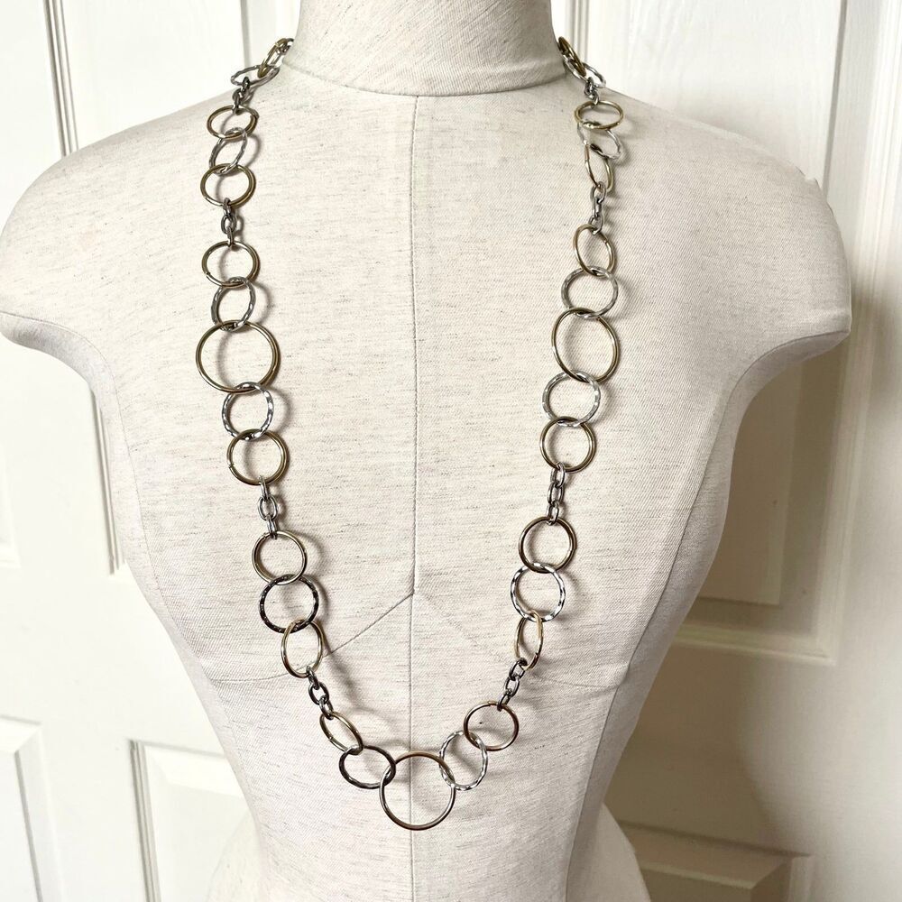 Cookie Lee silver and gold tone long ring necklace